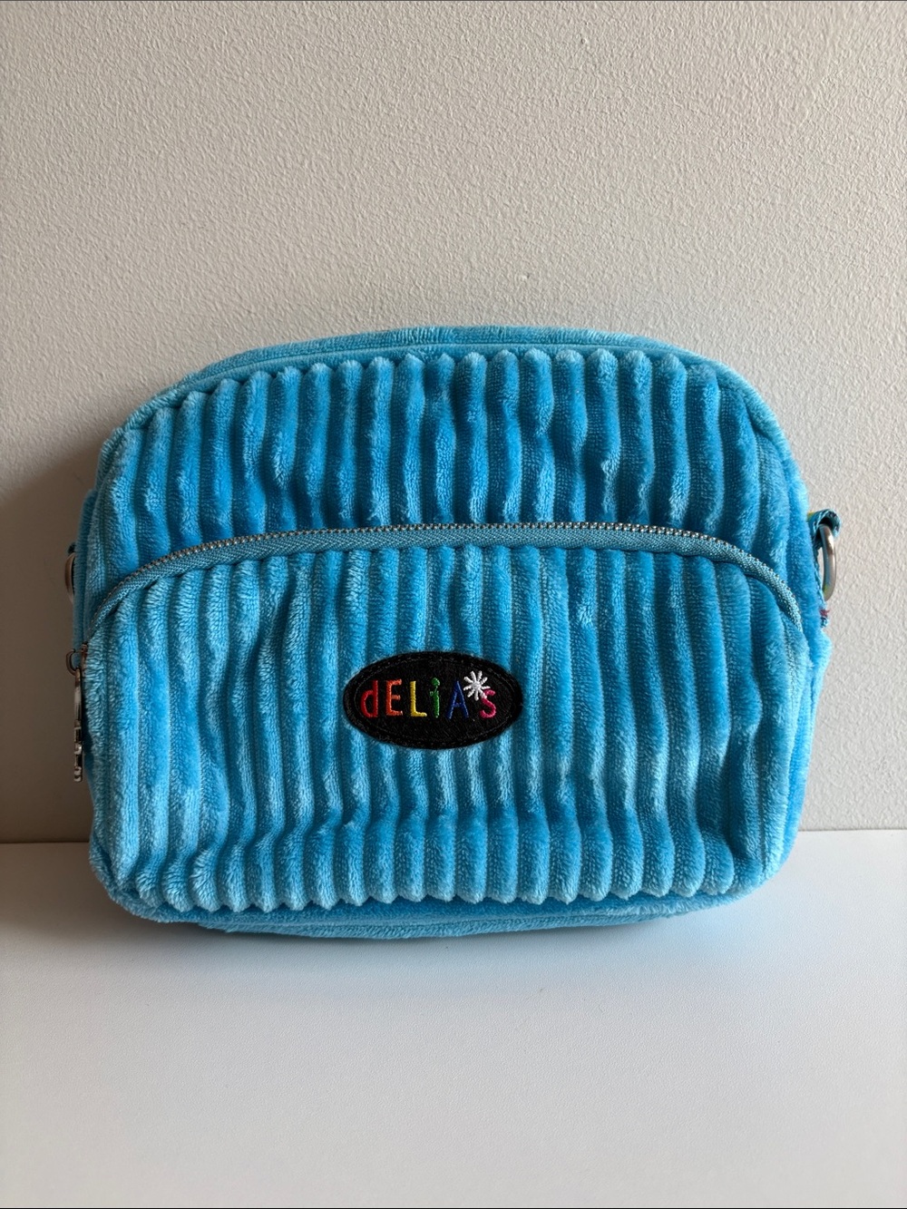 Delia’s Y2K Inspired Blue Velour Mini Crossbody Bag Rainbow Retro